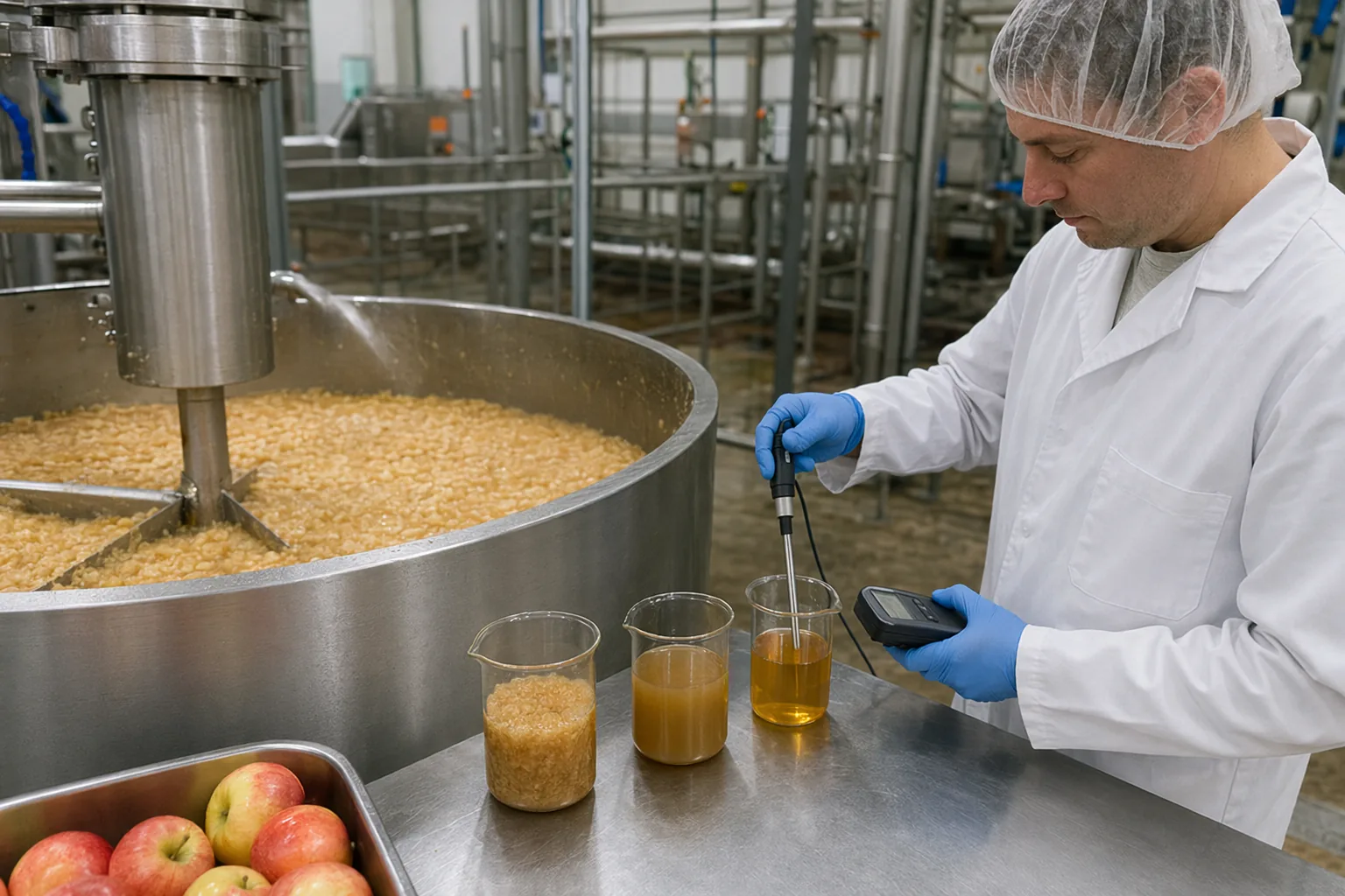 Pektinase-Konzentrationsversuch bei Apfelsaft für die Apfelsaftgewinnung